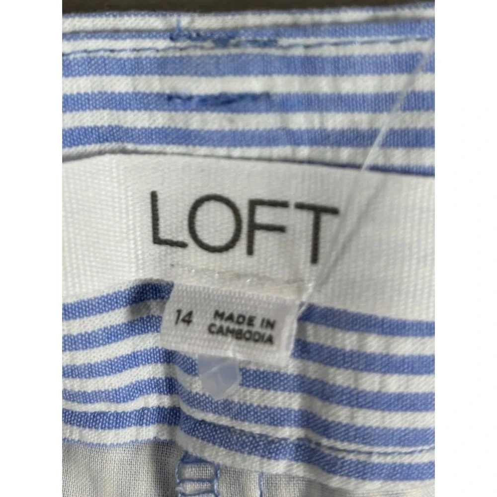 LOFT NWT Seersucker Blue‎ White Striped Riviera Shorts 14 100% Cotton Summer - Picture 3 of 8